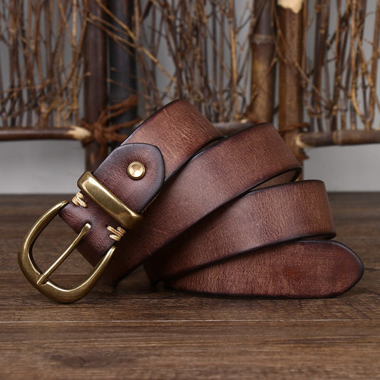 Leather Pin Buckle Vintage Distressed Cowhide Waistband